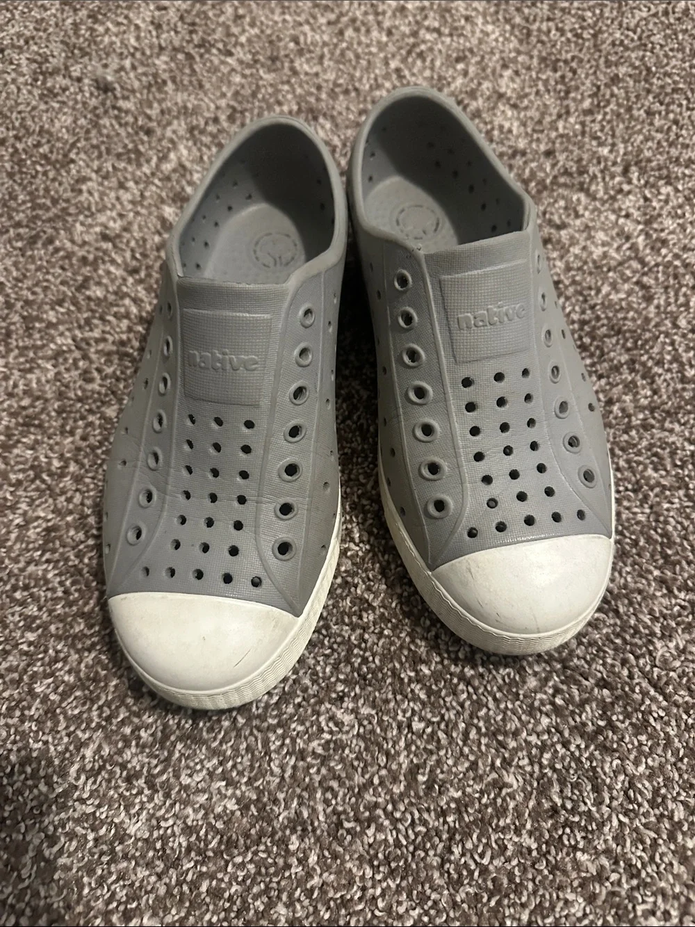 Native Slip-On Shoes in Gray with White Toe Cap